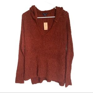 American Eagle NWT Hooded Crochet Pullover V-neck Sweater